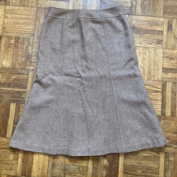 Vintage Inspired Talbots Tan Herringbone Wool A Line Button Down Skirt Size 6 - Picture 6 of 8